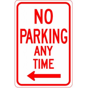 No Parking Any Time with Left Arrow Sign